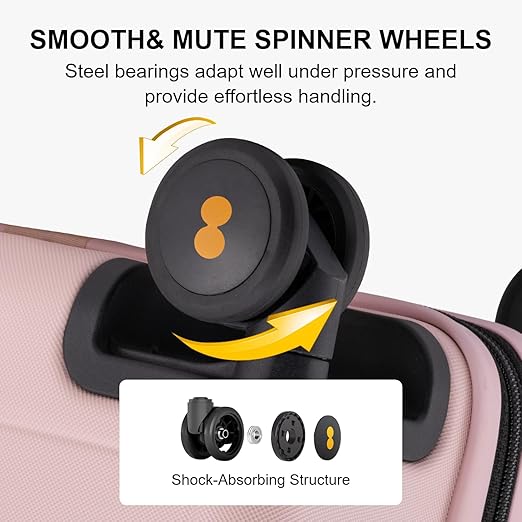 8 Spinner Wheels, Lightweight Luminous Textured, TSA Lock Built-in, Women Suitcase, Pink spinner wheels and aluminum telescoping ergonomic handle with 4 levels for effortless control and maneuverability