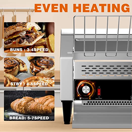 PYY 450 Slices/Hour Commercial Toaster Conveyor Restaurant Toaster for Bun Bagel Bread Heavy Duty Stainless Steel Conveyor Toaster for Restaurant Big Family Bakery