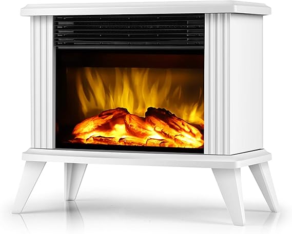 automatic protection is started up and the product will stop working, Electric Fireplace Tabletop Portable Heater, 1500W, White Metal Frame