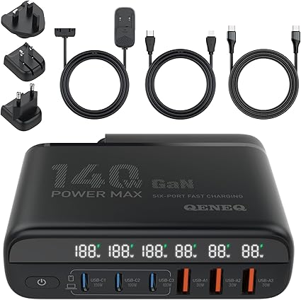 Our universal laptop charger is equivalent to the usb c 100w charger combined with 65w usb c charger or 45w usb-c charger. 40W USB C Charger Block 6 Port LED USB Charging Super Fast Hub Charging Blocks USB C Laptop Charger Replaceable Plug