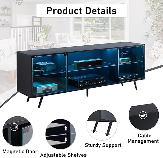 2 Enclosed cabinets and 2 open shelves offer plenty of storage underneath for gaming collectibles,\Gaming Entertainment Center Media Console Television Stands with Magnetic Door & Adjustable Shelves for Living Room,