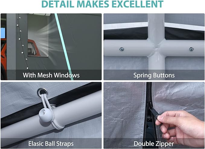 All-Season Tarp Cover,Metal Roof &Side Walls for Car,  Car Tent Garage with Roll-up Windows