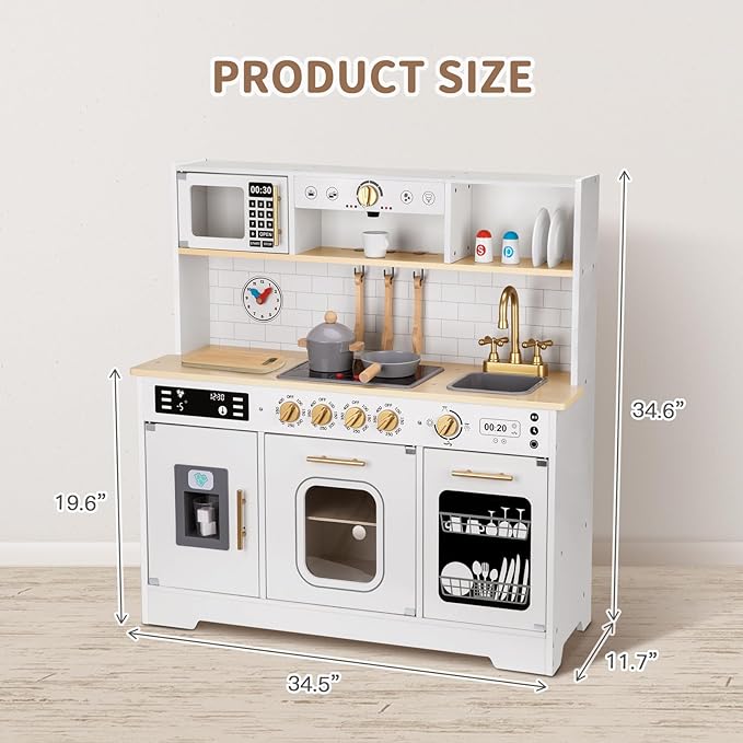 Kitchen Set for Kids with Plenty of Play Features,Sink,Oven,Range Hood,Stove,Dishwasher,Coffee Maker,ice Maker and Microwave, Kids Play SET