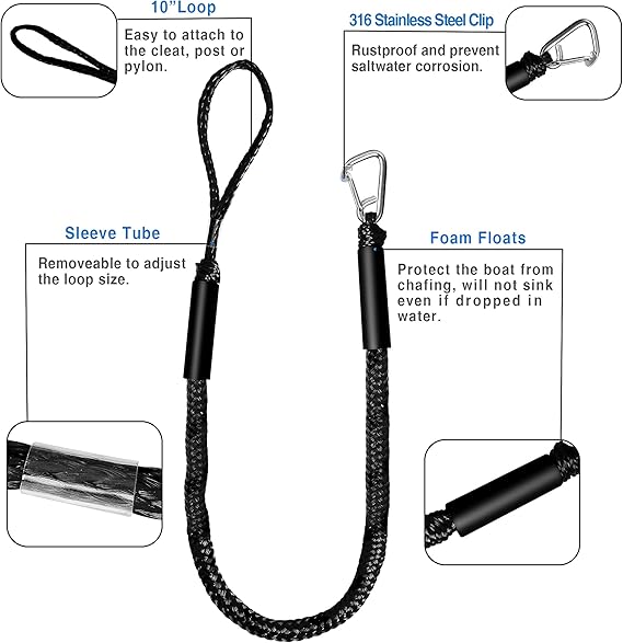 protect the boat from chafing. Boat bungee absorbs shock to boats and docks, 2 Pack (6ft & 6ft) Bungee Dock Line Mooring Rope
