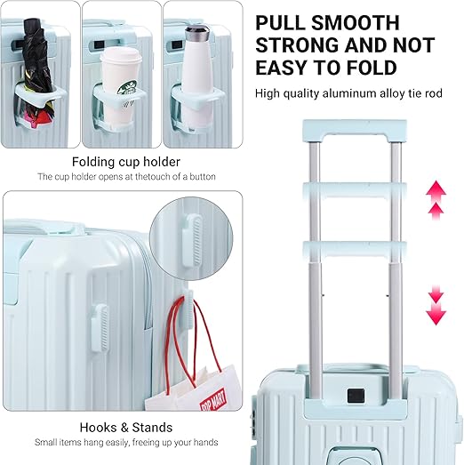 This suitcase is made of ABS+PC material, ABS material is hard and easy to brittle,  USB Charging Port, Hard Side Luggage with Spinner Wheels,