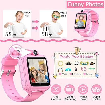 Smart Watch with 14 Puzzle Games , Recorder SD Card Calculator Alarm Clock Stopwatch Timer, The kids camera smart watch is equipped with a front HD camera