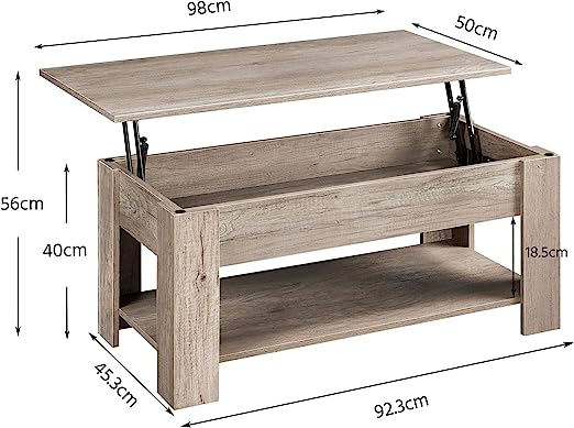 Coffee Table with Hidden Compartment & Open Storage Shelf, Pop Up Coffee Table for Living Room, Office, Grey