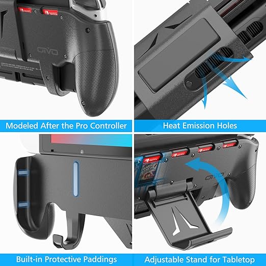 Modeled after the Switch Pro Controller, this grip is designed to greatly improve the quality of feeling, Pro Grip with Upgraded Adjustable Stand for Nintendo Switch, Asymmetrical Grip with Upgraded Adjustable Stand/Cartridge Holders