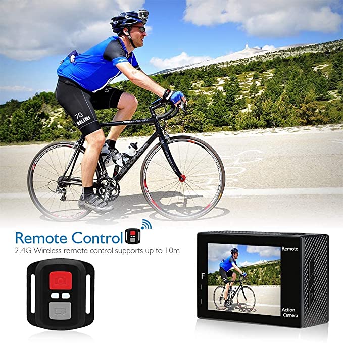 AKASO Brave 4 4K 20MP WiFi Action Camera Ultra HD with EIS 30m Underwater Waterproof Camera Remote Sports Camcorder with 2 Rechargeable 1050mAh Batteries and Helmet Accessories Kit