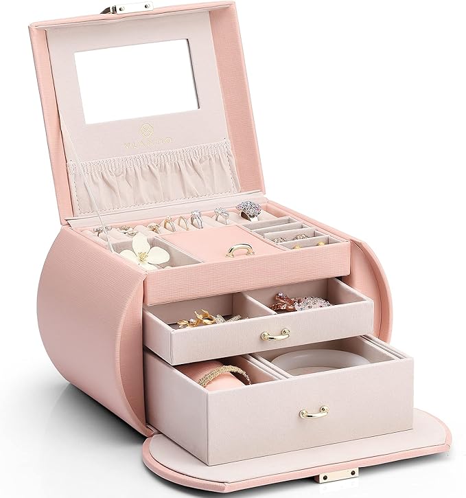 jewelry case with glossy metal clasp is effortless to close and open, Jewelry Box-3 Layer Jewelry Box with Mirror