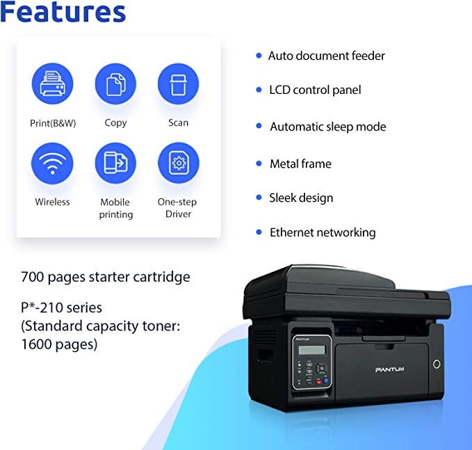 Pantum M6550NW/M6552NW Wireless Networking Monochrome Multifunction Laser Printer with Mobile Printing, Large Paper Capacity