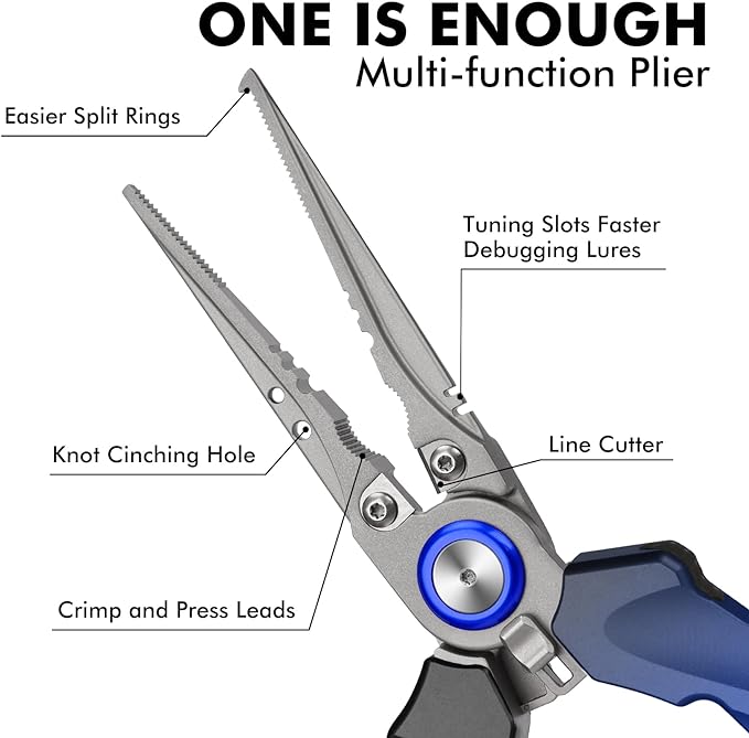 exclusive upgraded design fishing pliers, using aircraft aluminum, precision casting,Coated Fishing Tool, Multi-Function Fishing Gear with Mo-V Cutter,