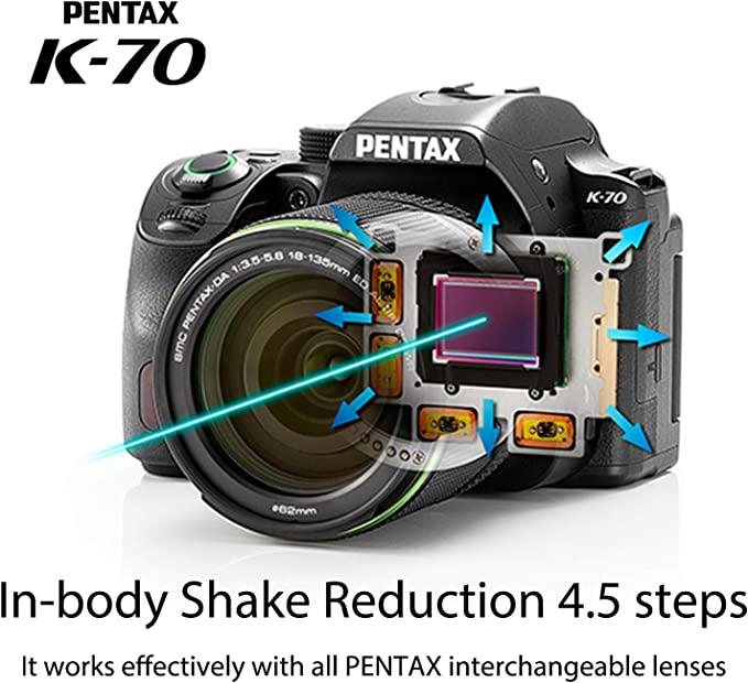 Pentax 16243 K-70 Black Body Only, All Weather DSLR Camera: 24.2MP High-Performance Image Sensor, Optical viewfinder with 100%, 4.5 Steps Shake Reduction high Sensitivity ISO102400 Vari-Angle LCD Monitor