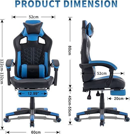 Massage Gaming Chair High Back Racing PC Computer Desk Office Chair Swivel Ergonomic Executive Leather Chair with Footrest and Adjustable Armrests Grey