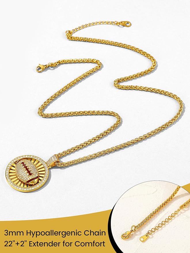 stone won't fall off and very shinning and sparkling, Bling Sports Necklace for Men Teen