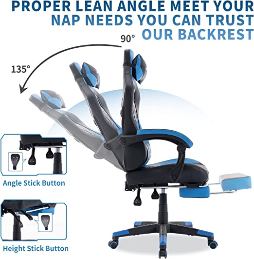 Massage Gaming Chair High Back Racing PC Computer Desk Office Chair Swivel Ergonomic Executive Leather Chair with Footrest and Adjustable Armrests Grey