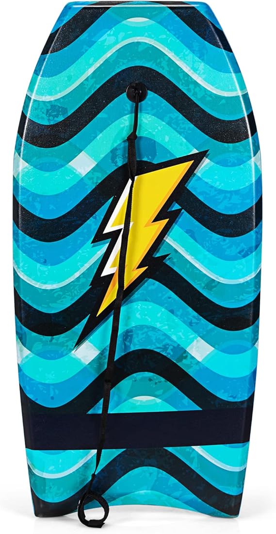 Lightweight Surfing Board w/ Wrist Leash, EPS Core, XPE Deck & HDPE Slick Bottom for Beach, Pool & Water Park,