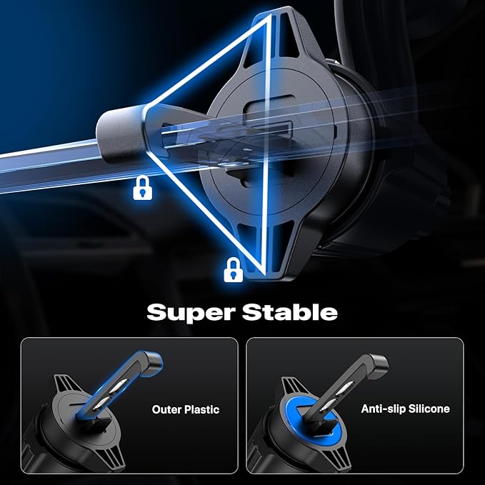 Easily hold your phone firmly no matter on bumpy roads, braking or driving. Notice: the cell phone holder for car is not compatible with round vents, Car Mount Charger for MagSafe Powerful Magnet Air Vent Car Phone Holder