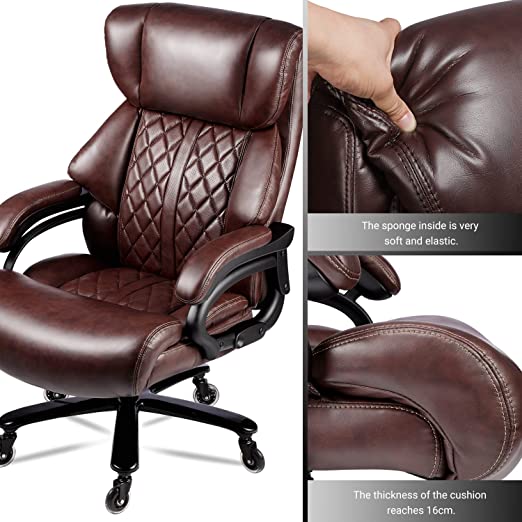 Executive Office Chair Ergonomic PU Leather Office Chair.Lumbar Support with Adjustable High Back Lumbar Support. Modern Executive Chair and Computer Desk Chair, for Heavy People Executive