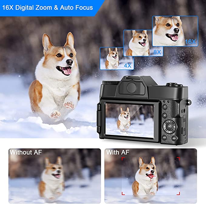 Vlogging Camera, Acoletty Digital Camera for Photography, YouTube Vlog Camera 4K Ultra HD 48MP with SD Card, 16X Digital Zoom, 180 Degree 3