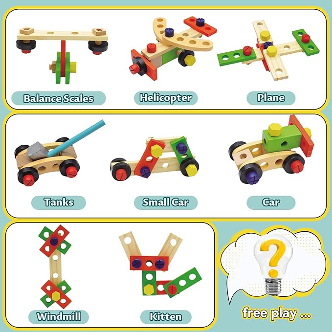 , it is a excellent educational toys tools box for 2 3 4 5 year old boys girls, Toddler Toys for 3 4 5 Year Old Boys Girls, Wooden Kids Tools Set Box Pretend Play Stem Building Educational Outdoor Toys for 3+ Birthday Gifts