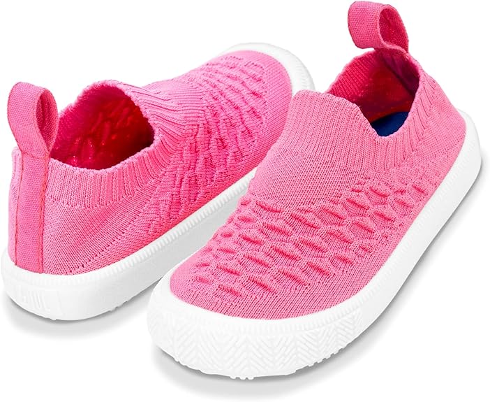 shoes designed close to zero-drop with non-slip flexible TPR soles supporting healthy feet development. Provides excellent grip with an extra toe cap in front to protect little toes.   Knit Shoes | Washable All-Season Sneakers