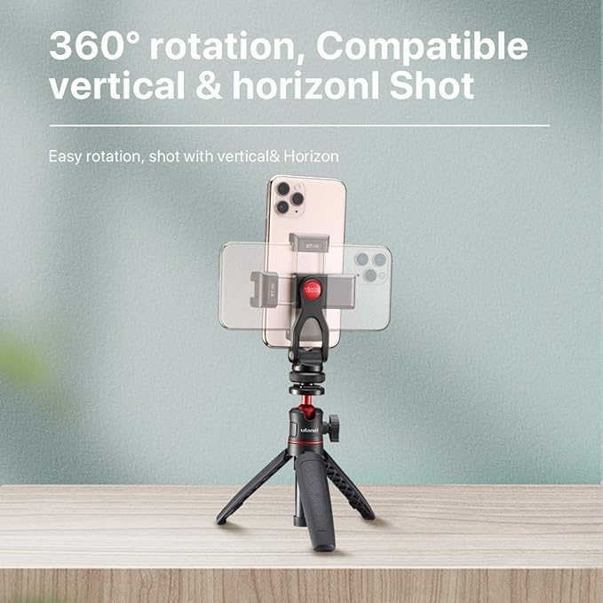 ideal accessory for iphone vlog; 360°rotating design, supports horizontal and vertical shoot,ST-10 Metal Dual Cold Shoe Smartphone Vlog Holder DSLR Hot Shoe Phone Mount for iPhone Cell Phone ing angles,