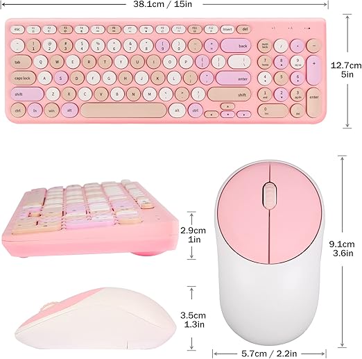 The retro round concave keycap matches the shape of your fingertips, and it is comfortable to press, Wireless Keyboard with Round Keycaps, 2.4GHz Full-Size USB Cute Wireless Keyboard Mouse for Computer, Desktop, Laptop and Computer
