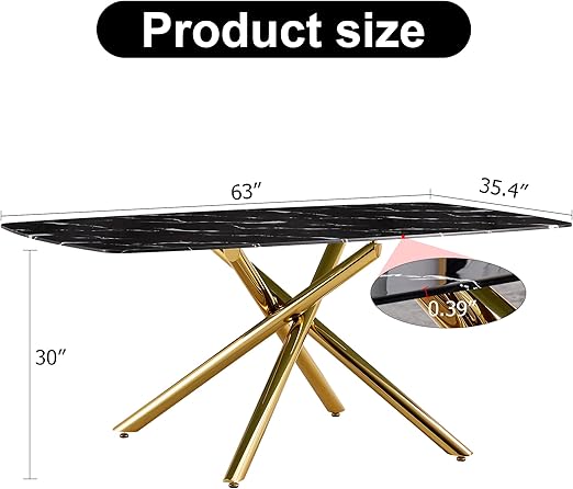 63-inch glass kitchen table seats 6-8, fusing modern design with everyday functionality.Dining Table with Golden Cross Leg Dinner Table for Kitchen Office Restaurant
