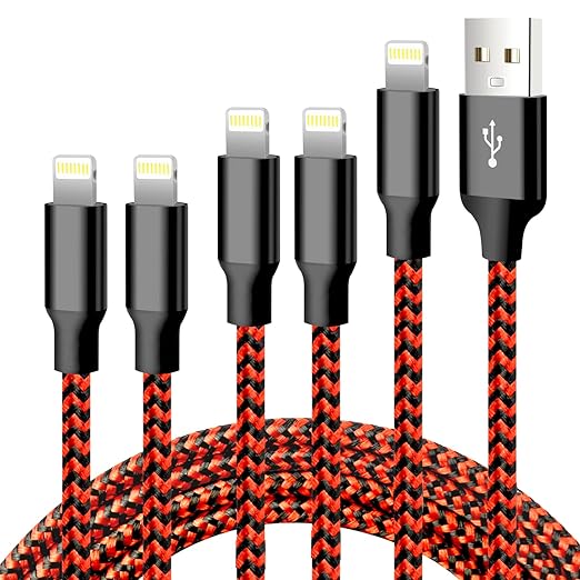 Apple certified built-in terminal and smart chip ensure your Apple devices are charged safely at their fastest possible speed,  iPhone Charger, 5 Pack 3/3/6/6/10FT Apple MFi Certified USB Lightning Cable