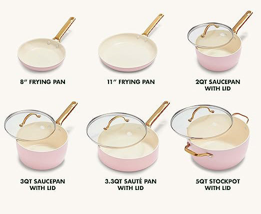 Kitchen Nonstick Induction Cookware Sets - 10  Piece Nonstick Cast Aluminum Pots - Pink