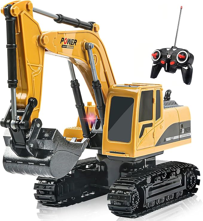 Metal Shovel Digger Vehicles with Lights Sounds and 360° Rotation Digging Sand,Remote Control Excavator Toy, RC Construction Toy