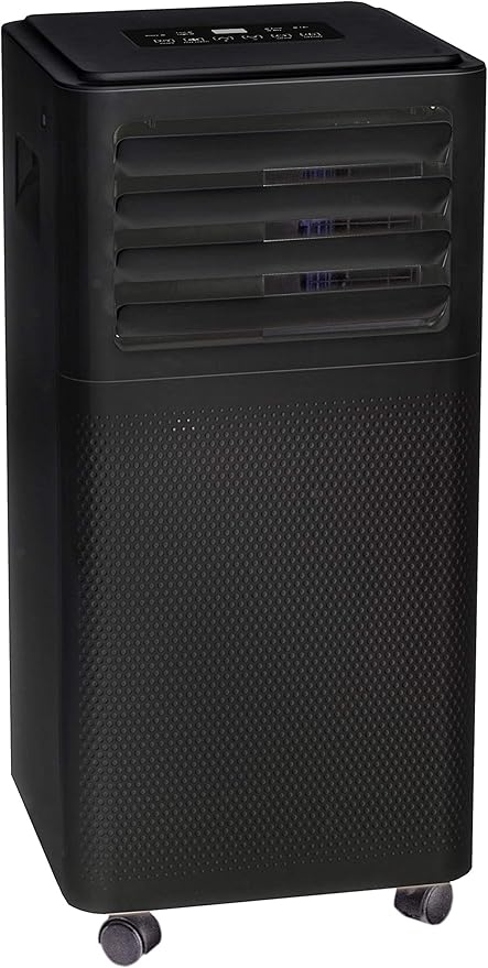 Single hose design efficiently exhausts warm and humid air outside, this portable air conditioner has a convenient 24-hour programmable timer  Portable Air Conditioner