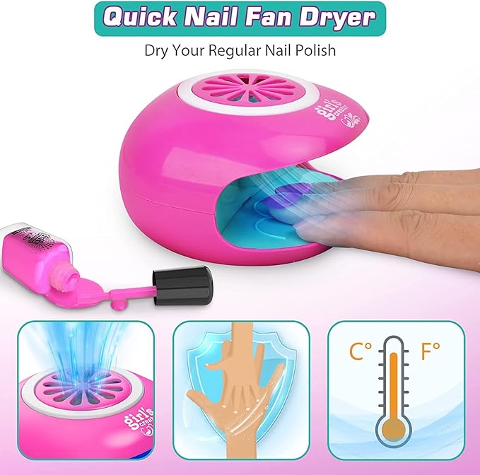 - The nail polish in the toy is a water-based nail polish, When girls want to change the color or style of their nails, Art Kit for Girls, Kids Nail Polish Play Set with Nail Dryer, Washable Make Up Sets for Girls, Nail Studio
