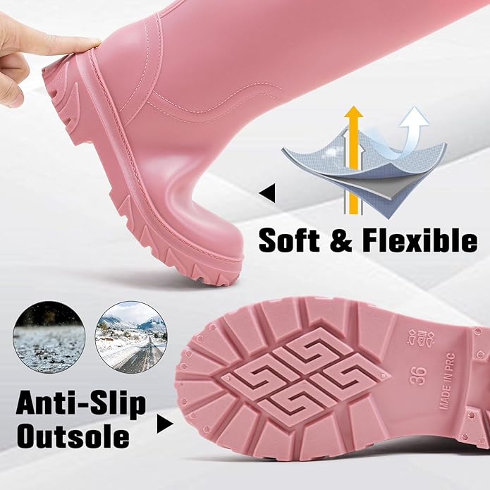 boots are 100% waterproof and durable. The quick-dry textile lining absorbs moisture, Fishing Waterproof Tall Knee High Womens Water Boots,