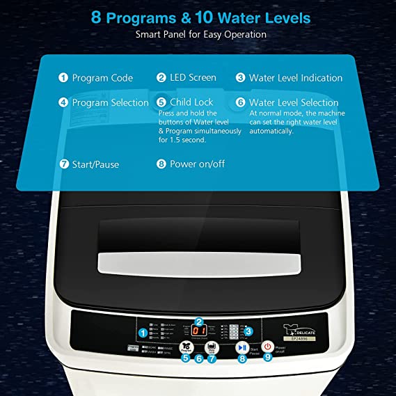 Automatic Washing Machine, 2 in 1 Portable Laundry Washer 1.5Cu.Ft 11lbs Capacity