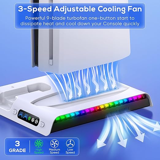 stand for PS5 sense/edge controller, headset holder. Equip with stay organized, cooler, , Stand for PS5 Slim Disc/Digital Edition with Controller Charging Station, Vertical Stand for PlayStation 5 Slim
