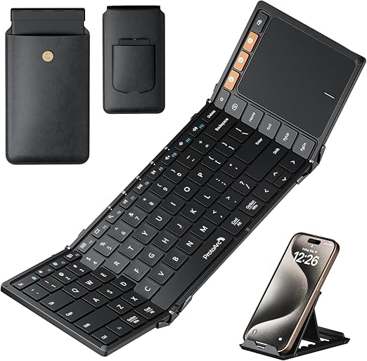 Very convenient for your typing, watching, working, and carrying without a mouse needed. Foldable Bluetooth Keyboard with Touchpad, XK01 TP Portable Folding Keyboard for Travel, Pocket-Sized Bluetooth Keyboard with Trackpad