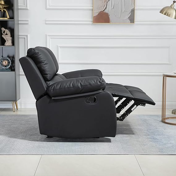 Upholstered in high-density foam padding with S spring and elastic band in seat, and doll cotton in back,PU Leather Manual Recliner Chair with Pullback Control Footrest for Living Room