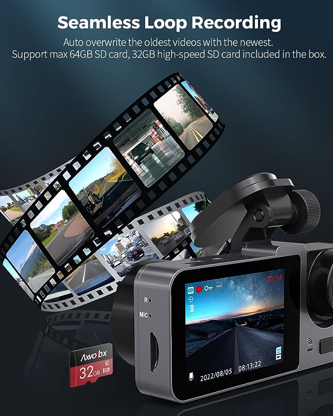 Loop Recording,1080P Dash Cam Front and Rear, IR Night Vision