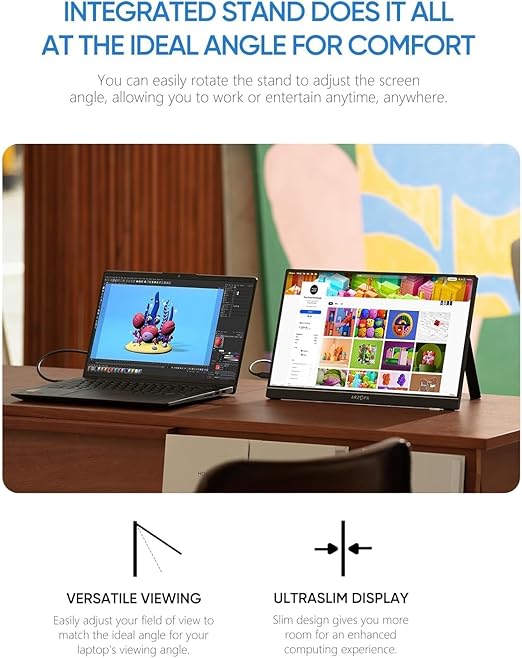 Immerse yourself in a vivid and accurate image with a 1920 x 1080 resolution IPS screen. Enjoy a wide 178° viewing angle for an enhanced visual experience.  Portable Laptop Monitor IPS Computer External Screen USB C HDMI Display for PC MAC Phone Xbox PS5