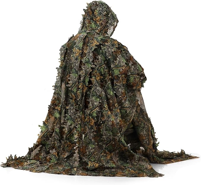 noiseless. Super light, easy to roll and stow in your hunting,bird watching kit.Cape Suit 3D Leaf Hunting Chasse Suit Outdoor Airsoft Photography Camo Clothing