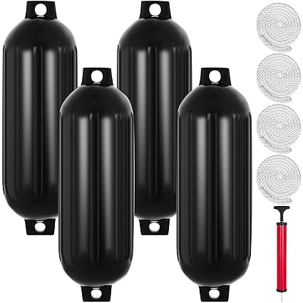 Pack of 4 and Pump to Inflate,  The boat fender is designed with reinforced eyelets on both ends. It could be instantly hanged with lines either horizontally or vertically.