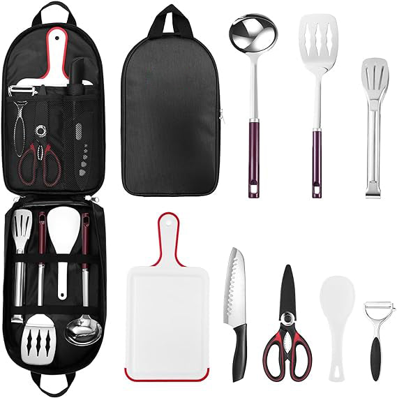 Made with tough woven cotton, it protects your utensils from the elements,Kitchen Utensil Set, Cooking Utensil Organizer with Water Resistant Case for BBQ, Travel,