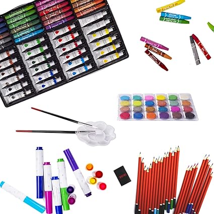 Art Supplies with 2 Sketch Pads, Deluxe Art Set Crafts Aluminum Box, Colored Pens, Pencils, Oil Pastels, Painting Drawing Coloring Gift for Artists Kids