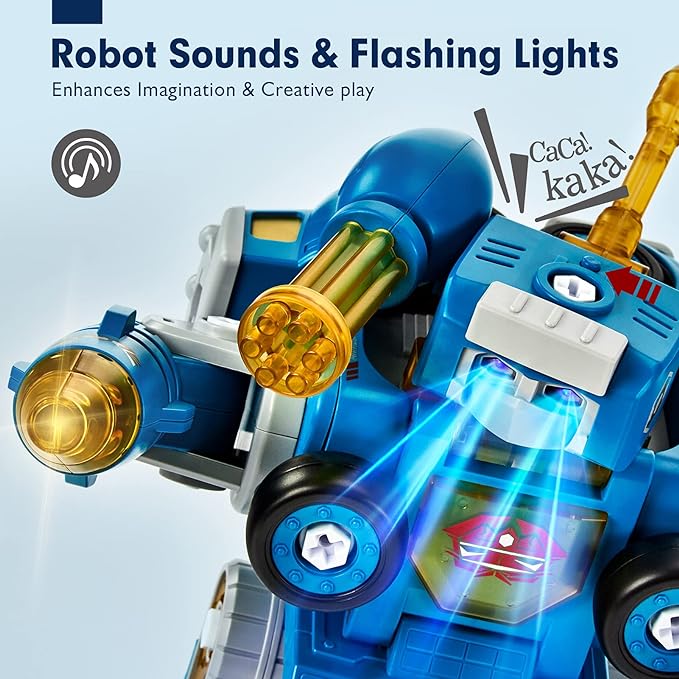 Press the top button on the robot's head to activate flashing lights and fun sounds, Take Apart Robot Toys STEM Toys for Kids 6-8, Kids Toys for 5 6 Year Old Boys Girls,