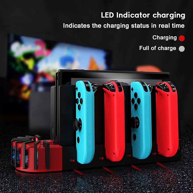 The product adopts exquisite structure design, this will not take up too much space on the desktop.  Charging Station for Nintendo Switch& OLED, Extension Charging Dock with 9 Game Card Storage