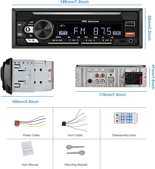 Supports USB charging the phone, making long-distance travel more convenient, Support FM Receiver Radio Bluetooth Hands-Free Calling USB Playback