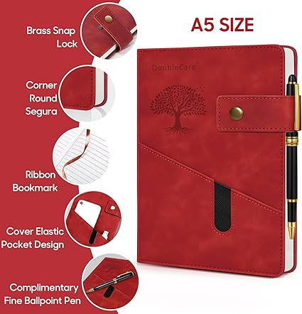 easy grip and a twist for easy use and writing. The notebook also includes a cute ribbon bookmark for easy marking and searching, Hardcover Thick College Ruled Thick Classic with Pen and Pocket Design, Thick Paper Writing,