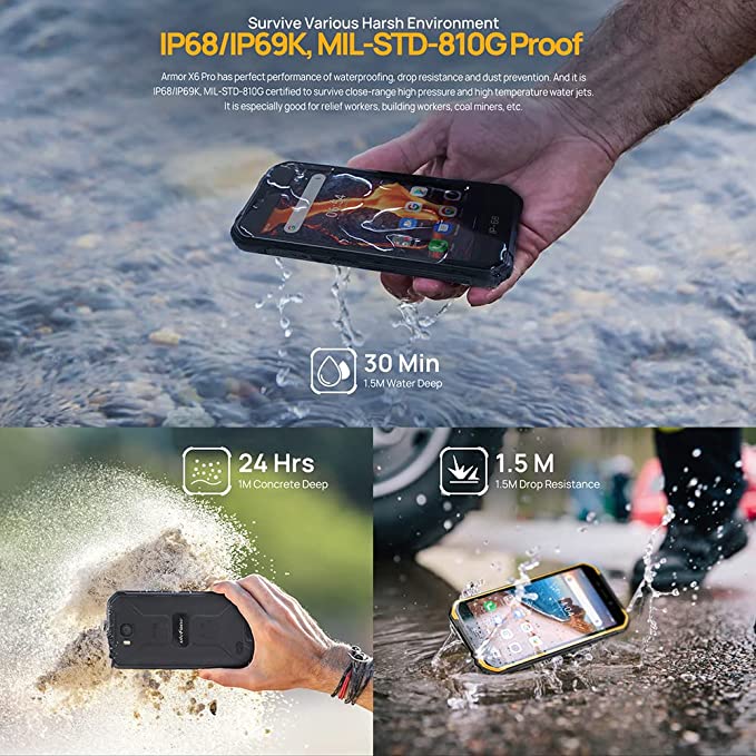 Ulefone Rugged Smartphone Canada Armor X6 Pro Android 12 Quad-core 4GB+32GB IP68 Waterproof Cell Phone Unlocked, 13MP+5MP Dual Camera 5.0 inch Screen 4000mAh Battery Dual SIM 4G Rugged Phone -Orange